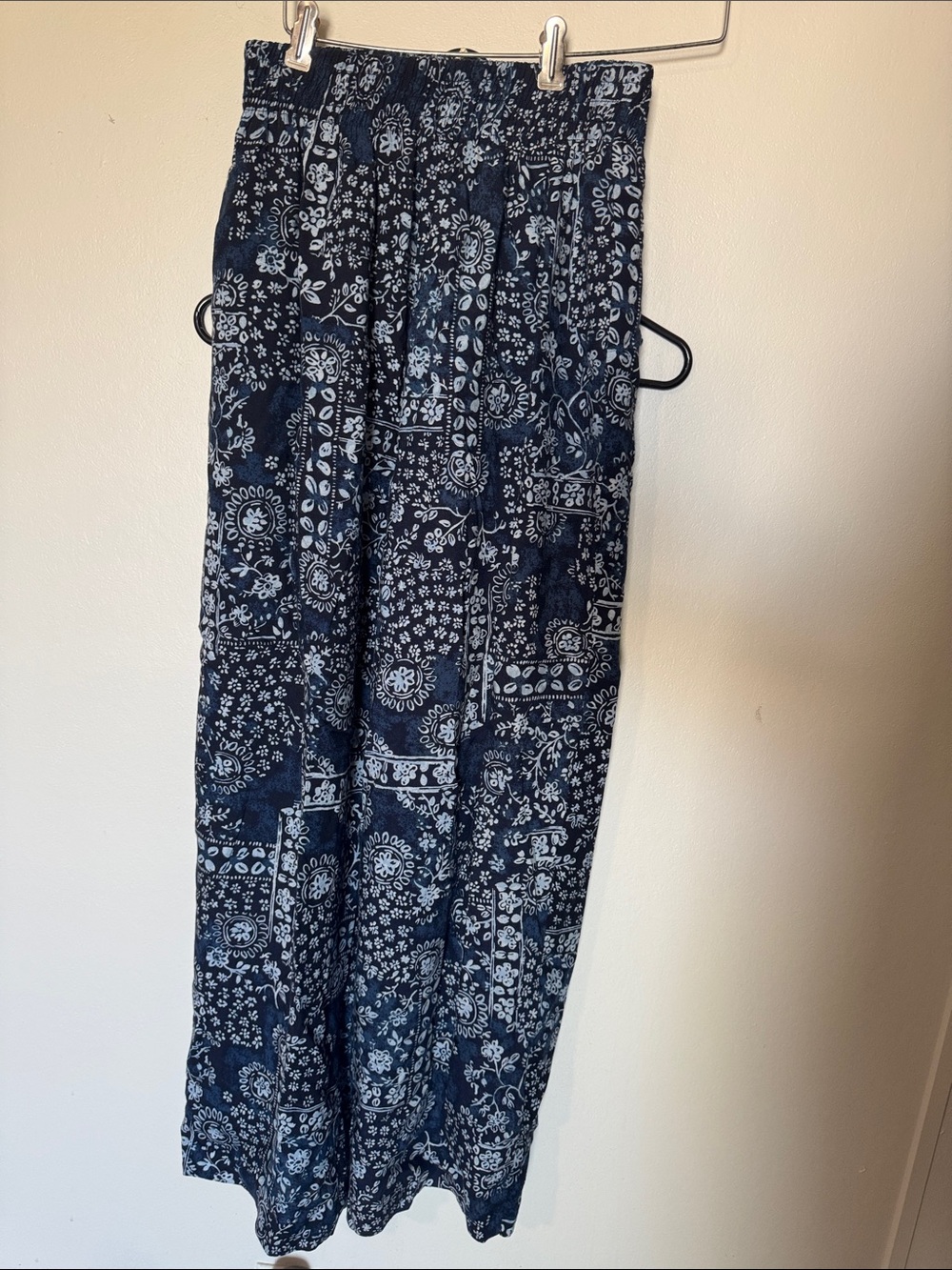 Navy Blue Bandana Print Wide Leg Pants - Picture 1 of 5